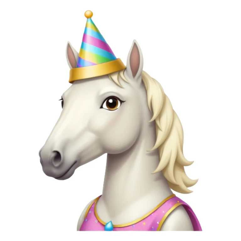 white horse in dress with party hat sticker
