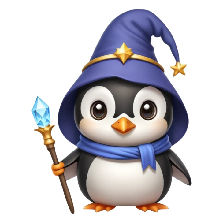 Cute penguin wearing wizard hat and holding a magic wand sticker