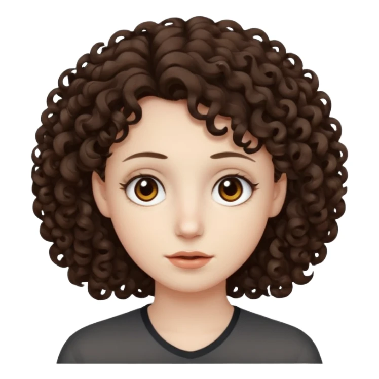 Pale skin, curly dark brown hair, medium brown eyes. sticker