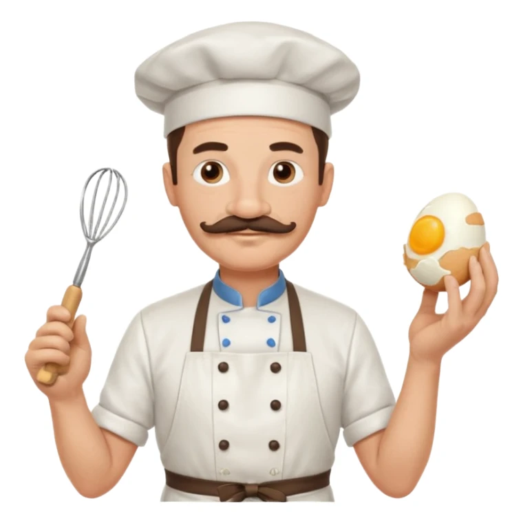 Middle aged male pastry chef - with a mustache, apron, white hat, and holding an egg beater in one hand sticker