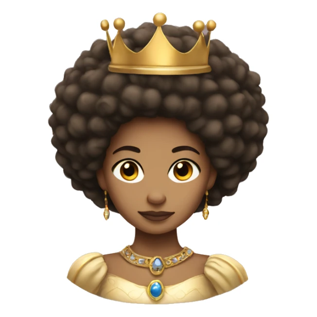 A light skinned princess with an Afro and a gold crown sticker