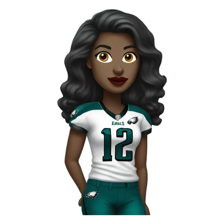  White female dark hair red lips wearing Philadelphia Eagles jersey sticker
