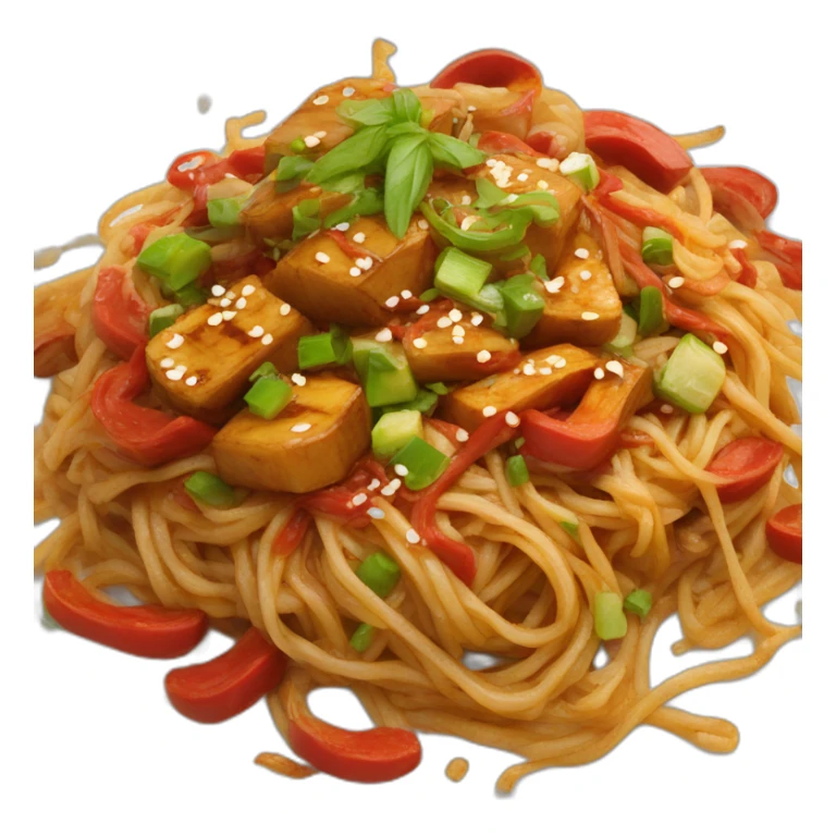 stir fry noodle with red sauce and toppings sticker