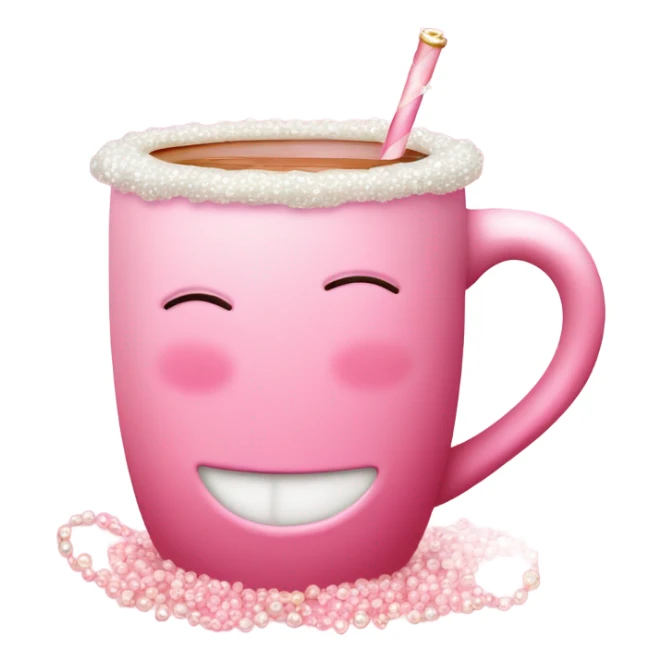 soft pink mug filled with steaming hot raspberry tea, decorated with blush pink pearl and sparkly embellishments (aesthetic, cute) sticker