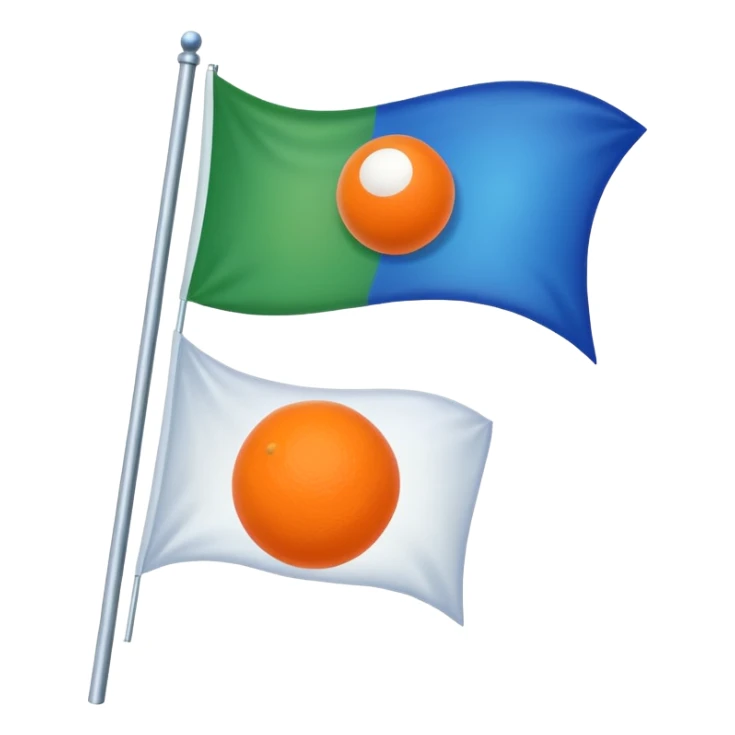 white flag up with a orange down with green and middle with blue ball sticker