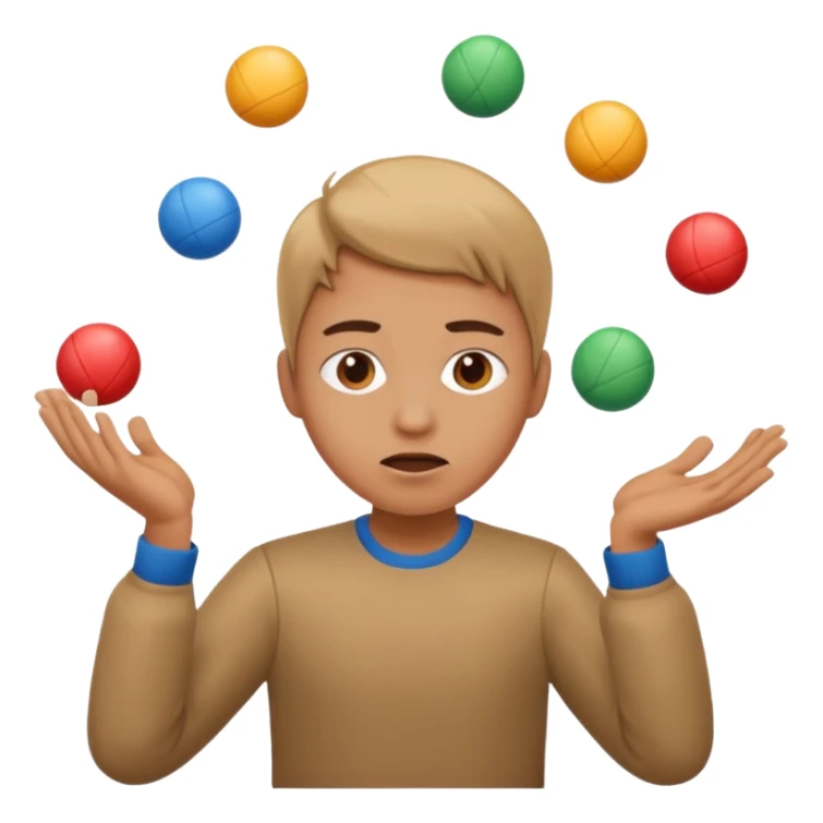 an emoji that depicts a product manager juggling work with panic sticker