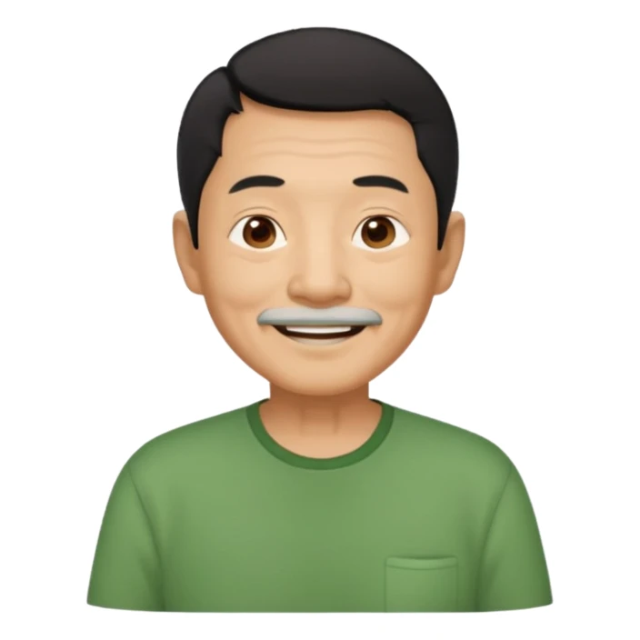 asian old man black short hair green shirt smiling sticker