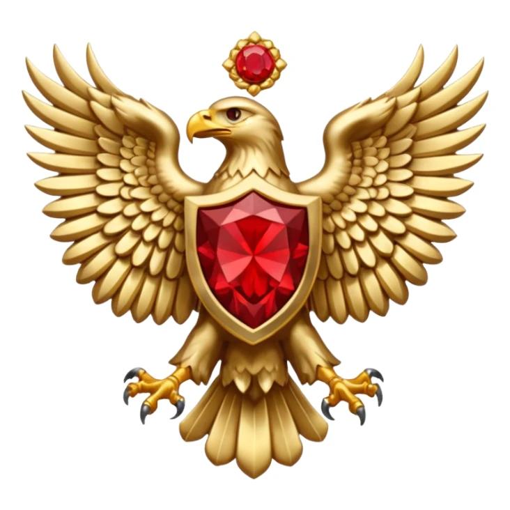 Bicephalous Eagle crest / brosch in a cirkel without background and with red gem sticker