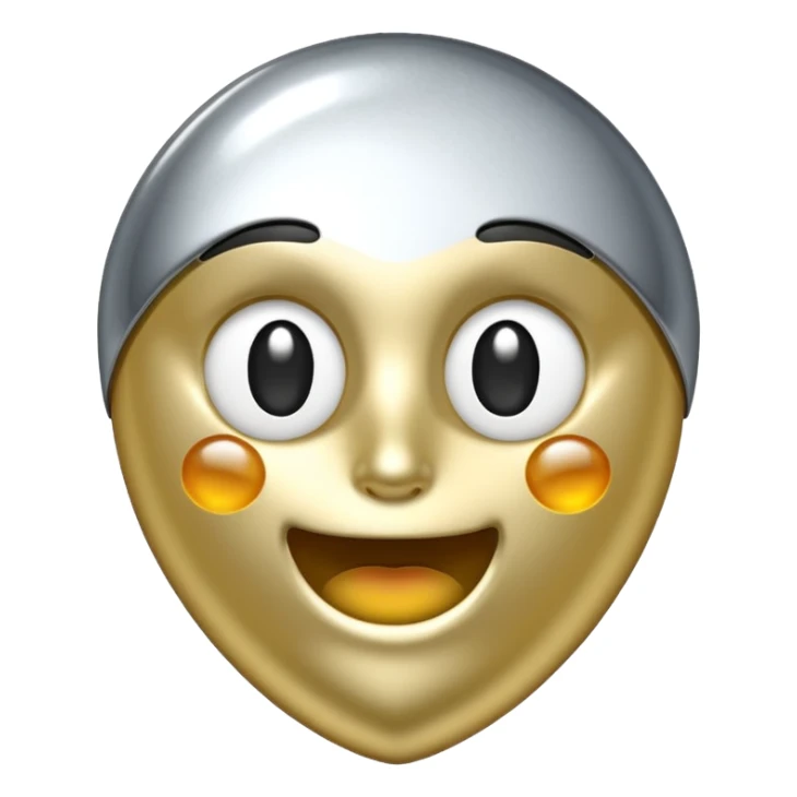 Silver chrome sparkle emoji, iOS emoji style, minimal shape, glossy metallic shine, clean background, smooth lighting sticker