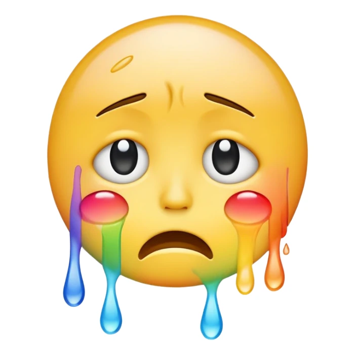 classic yellow crying face emoji with rainbow colored tears sticker