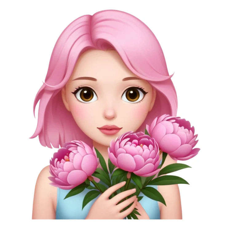 Beautiful girl holding many peonies sticker