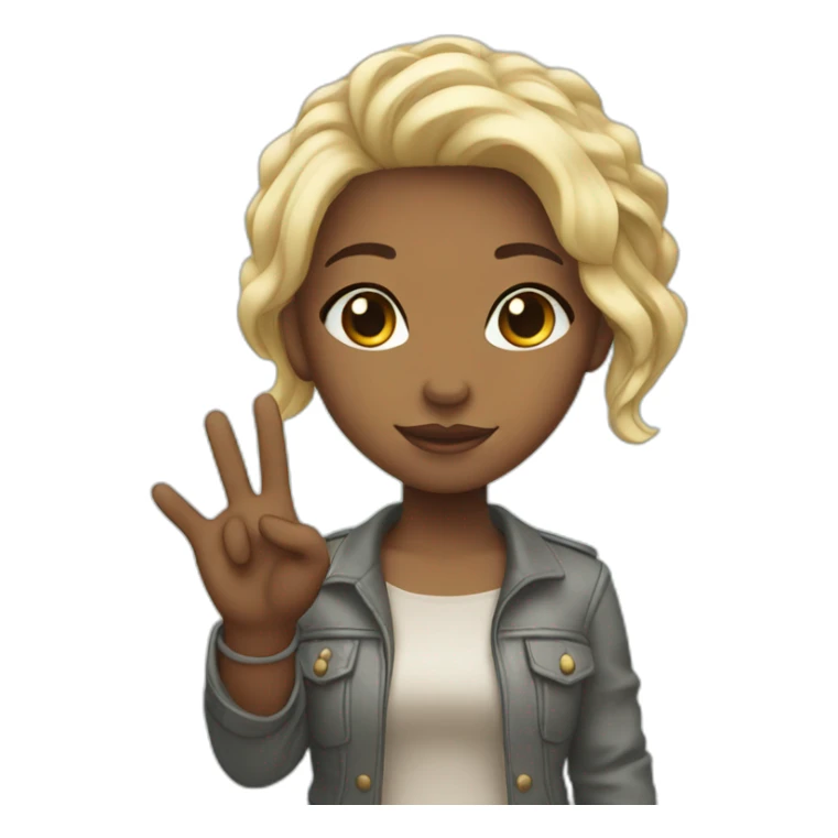 Chibi style female character with peace hands sticker