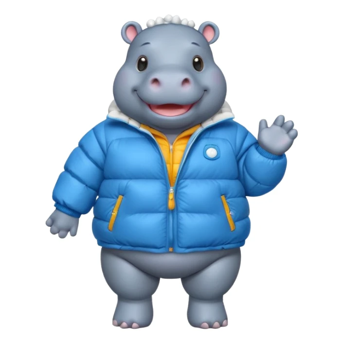 a full body of cute hippo with puffer sticker
