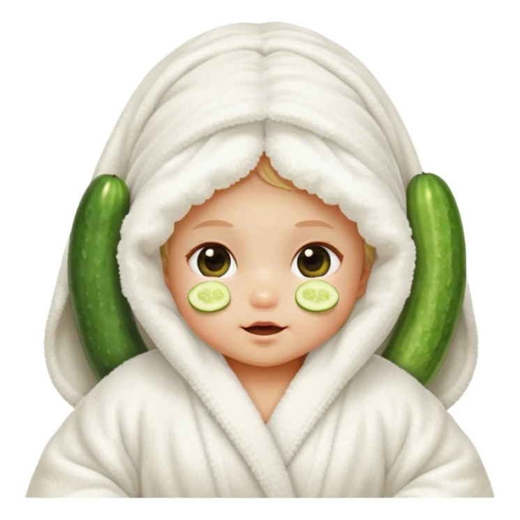 Baby with white fluffy road and cucumbers over her eyes  sticker