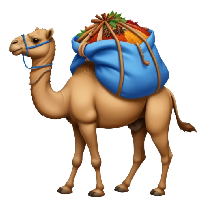a camel with a blue sack with spices on his back sticker