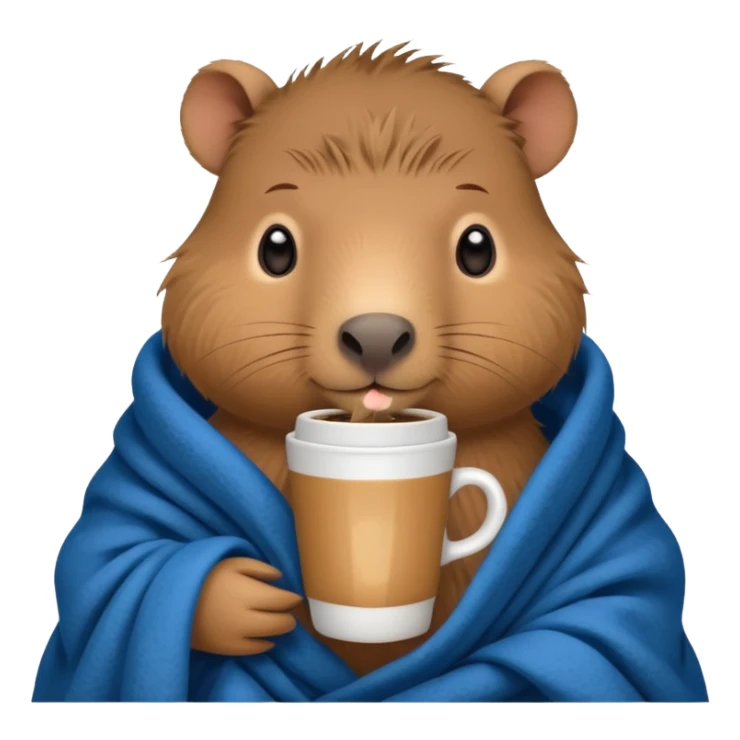 baby capypara in cozy blanket, drink coffee sticker