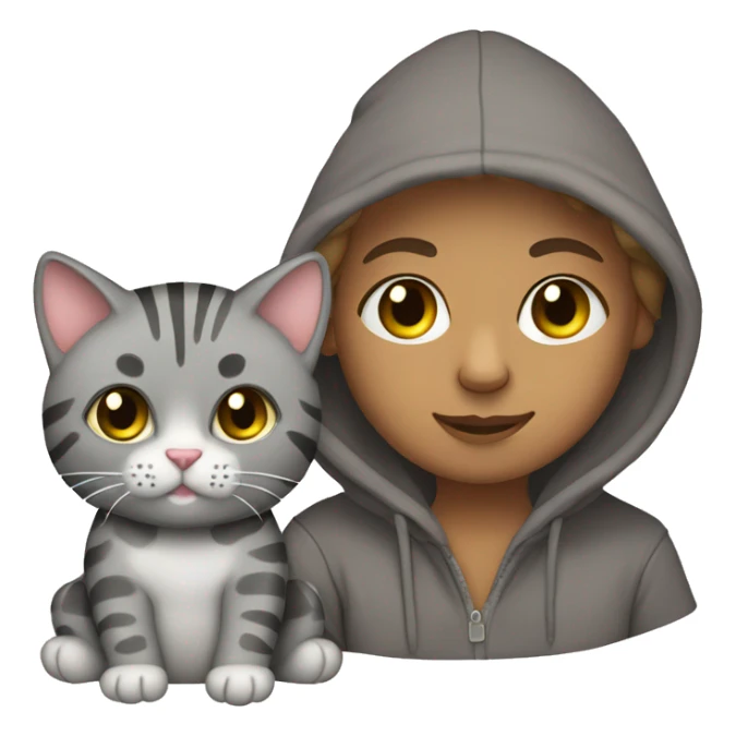 gray tabby cat with a teddy bear hoodie sticker