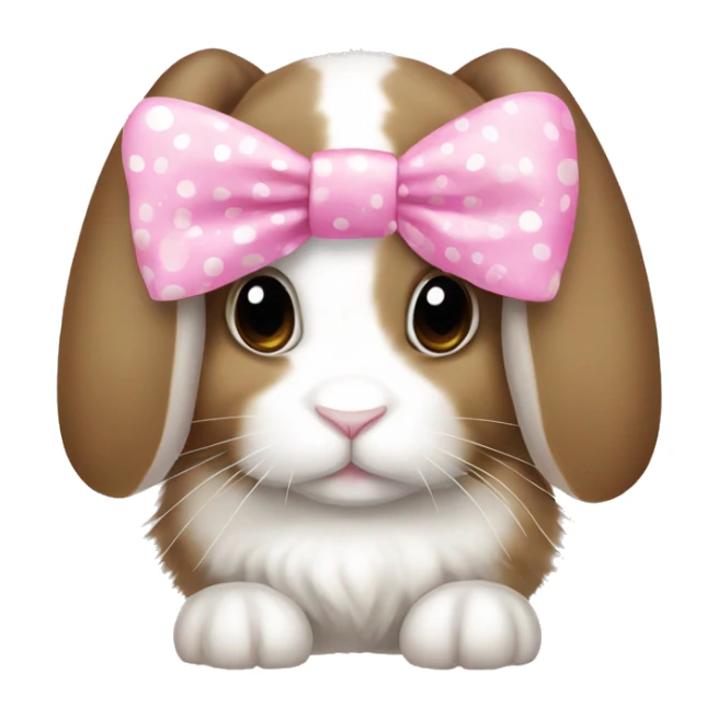 French lop rabbit with white and brown spots wearing a pink bow  sticker