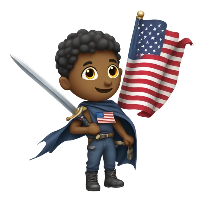 boy holding usa flag with sword and wings sticker