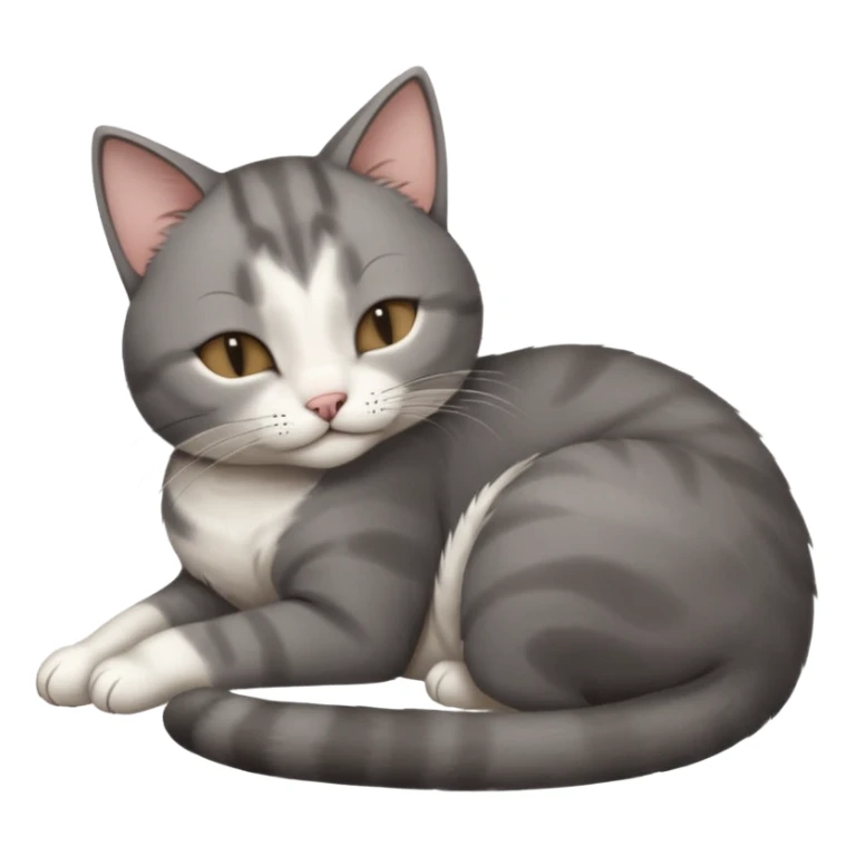 dark grey and white small cat with its eyes closed lying down leaning on its elbow with its paw curled under its head holding it up sticker