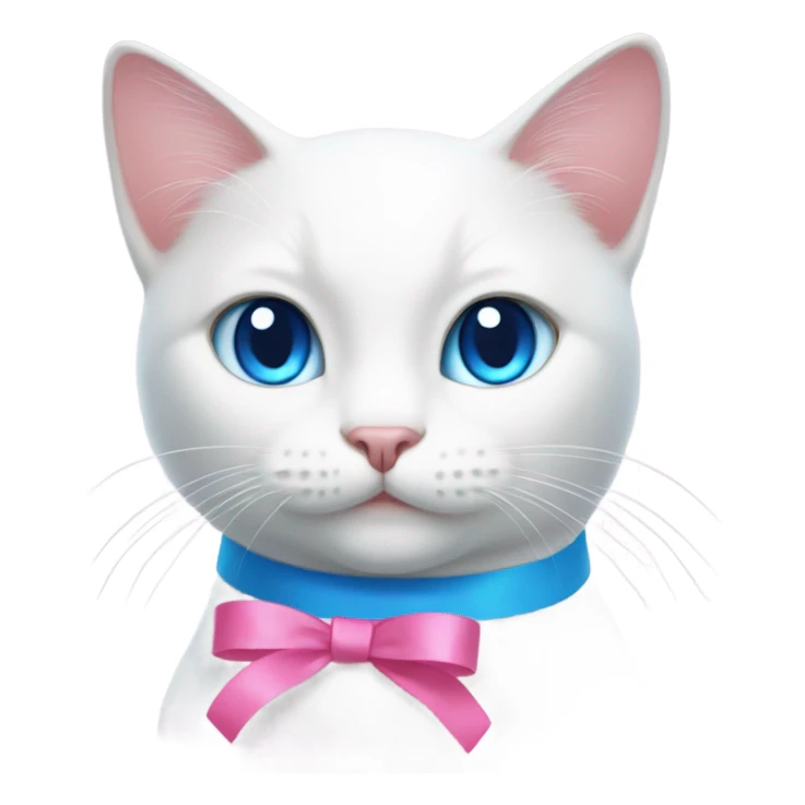 white cat with blue eyes and pink ribbon  sticker
