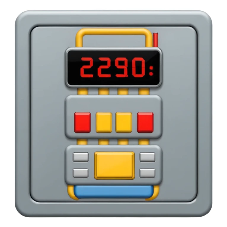 Emoji-style illustration of an electrical control cabinet, flat vector look, bold outlines, minimal details, no background. sticker
