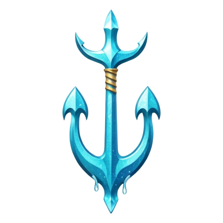 Cyan Poseidon's trident with glitter and water effects around it. sticker
