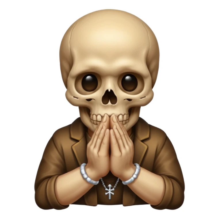 skull with praying hands, glossy, rounded, expressive, iOS emoji style sticker