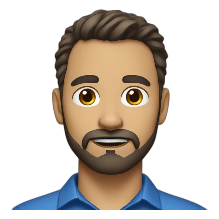40 year old man with a large goatee, dark brown hair, wearing a blue collared shirt sticker