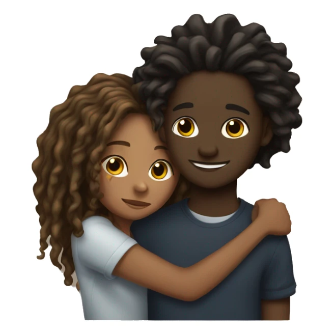 Brown girl with wavy hair hugging black boy who has dreads  sticker