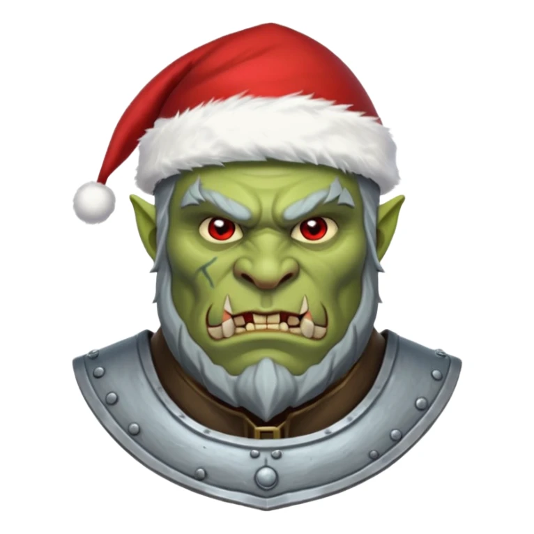 Fantasy Christmas orc legion soldier icon, iron tundra army theme, heavy winter armor, disciplined brutal look, cold steel color palette, emoji portrait, male/female variant
 sticker