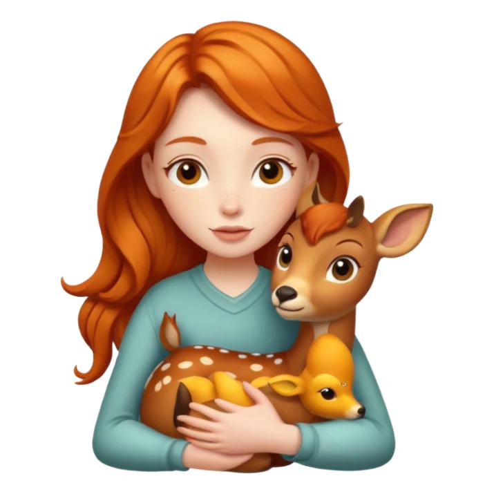 Ginger girl hugging Bambi the deer sticker