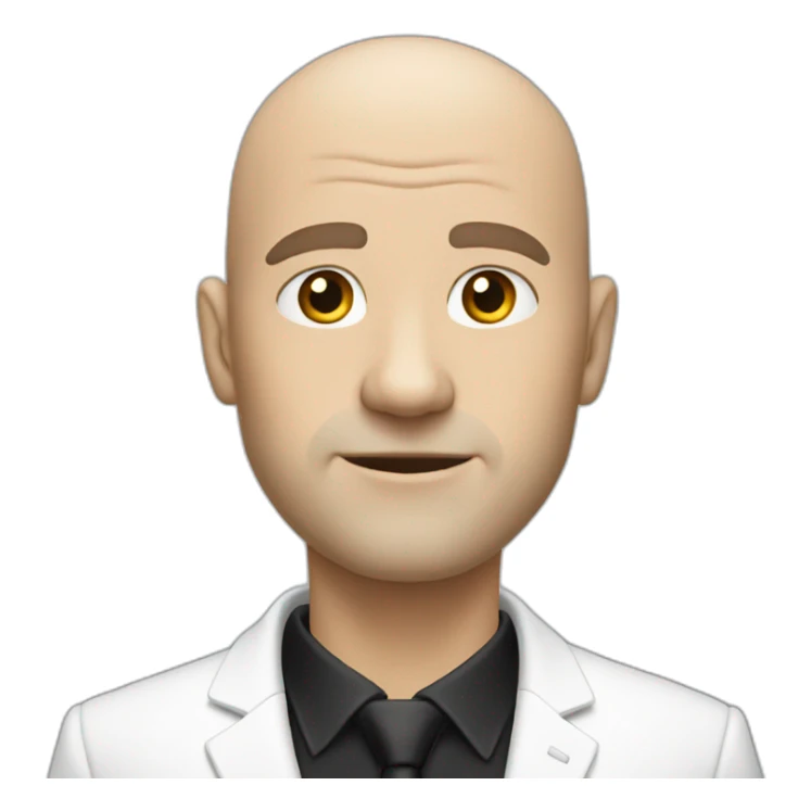 white bald man with suit and huge black facial hear sticker