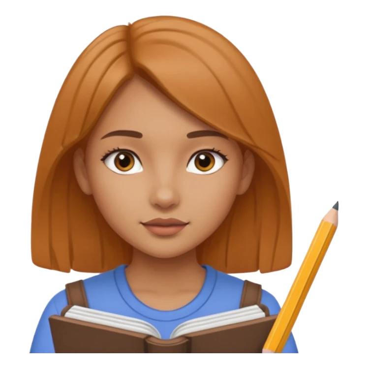 Girl coloring with pencil, writing on sketchbook sticker