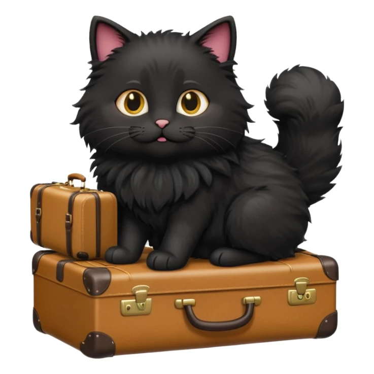 Black fluffy cat carrying suitcase in sunny place sticker