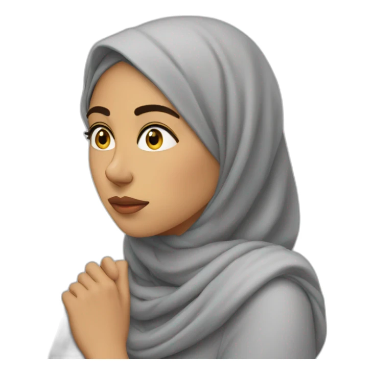 Middle Eastern woman thinking hard with hand on chin without hijab sticker