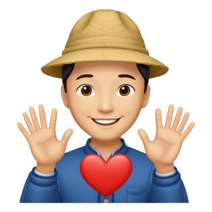 chinese man in asian hat doing heart hands sticker