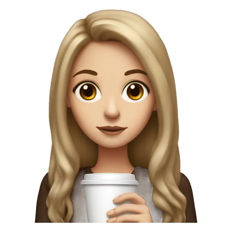 White girl with brown long hair big eyes and coffee   sticker