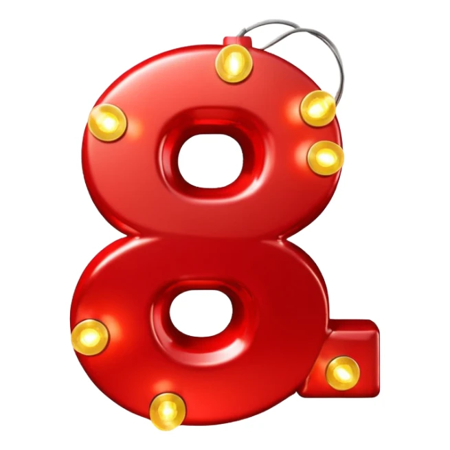 A 3D number 3 in a movie theater setting, shiny red surface; bright string lights on the number ; cinematic glow with subtle haze; glossy, premium Hollywood countdown look; centered composition. sticker