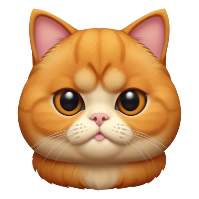 A 3D cartoon orange-ginger Exotic Shorthair cat with flat face, expressive eyes, soft fur sheen, cinematic Memoji rendering. sticker