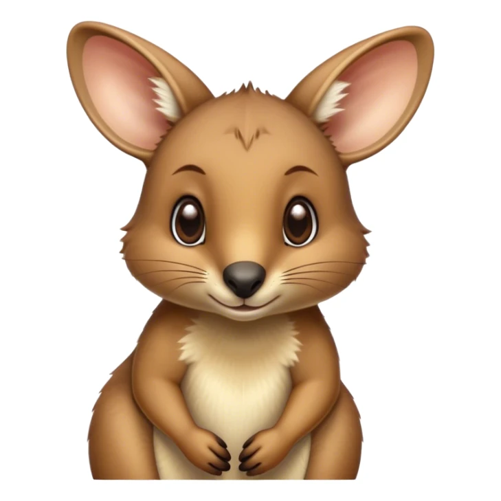 Cinematic Cute Wallaby Portrait Emoji, Head tilted playfully and inquisitively, featuring a glossy tan fur with delicate brown accents and a charming, alert expression, round, sparkling eyes filled with gentle curiosity, Simplified yet irresistibly adorable features, highly detailed, glowing with a warm, friendly glow, high shine, affectionate and bouncy, stylized with a touch of outback whimsy, bright and endearing, soft glowing outline, capturing the essence of a mischievous yet loving wallaby, so playful it feels like it could skip out of the screen into your arms! sticker