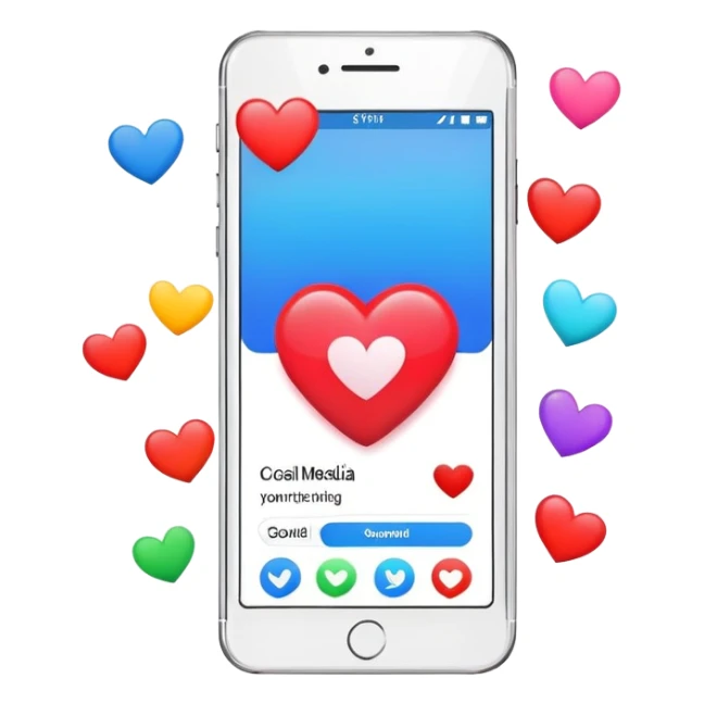  smartphone showing a colorful social media post with a heart and image icon sticker