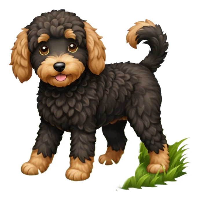 Black golden doodle that played in the grass  sticker