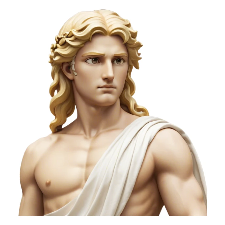 Cinematic Realistic Thor Portrait, depicted as a classical Greek god with a chiseled, sculpted physique reminiscent of ancient marble statues. His fair, luminous skin carries a subtle golden sheen, and his long, wavy, sun-kissed golden hair flows elegantly around his noble face, accentuating his determined, piercing eyes. Draped in a flowing white toga with delicate golden accents and hints of lightning motifs, the portrait is rendered in dynamic natural lighting with a radiant, mythic glow that exudes timeless strength and divine grace. sticker