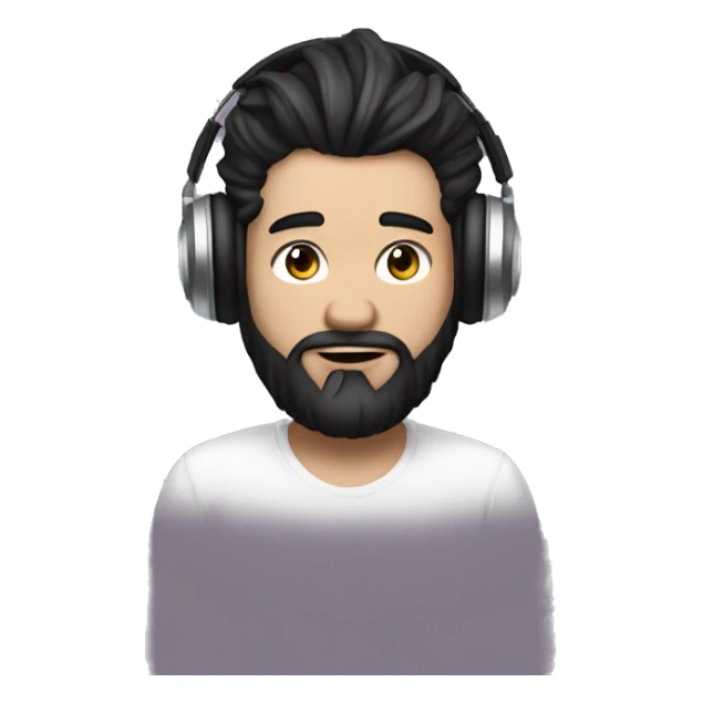 a DJ with white skin, using a headset, horns, straight black hair that is piled up at the front forming a topknot and a gradient beard joining the hair, he is 35 years old. sticker