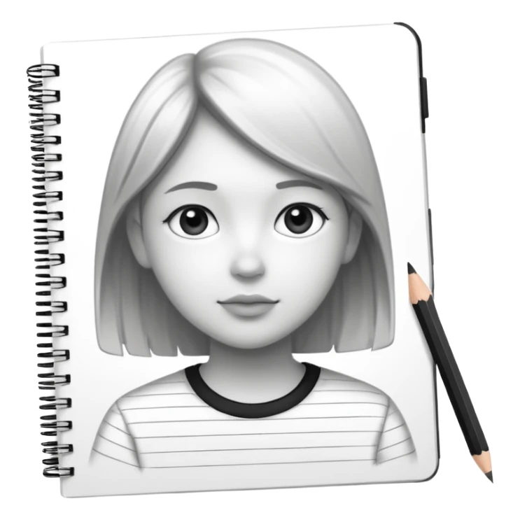 portre skecth on sketch book, with pencil. black and white sticker