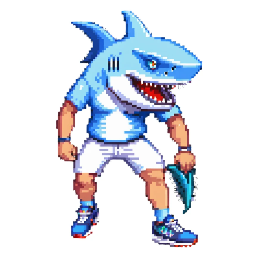 sports person in sneakers with a shark head sticker