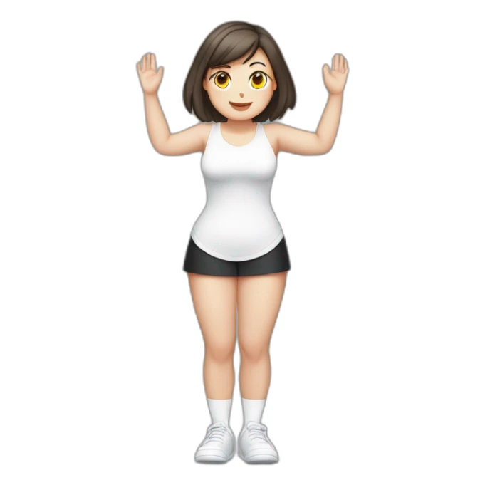 Front view full body curvy caucasian beauty headstands straight hands up black skirt white knickers white socks sticker