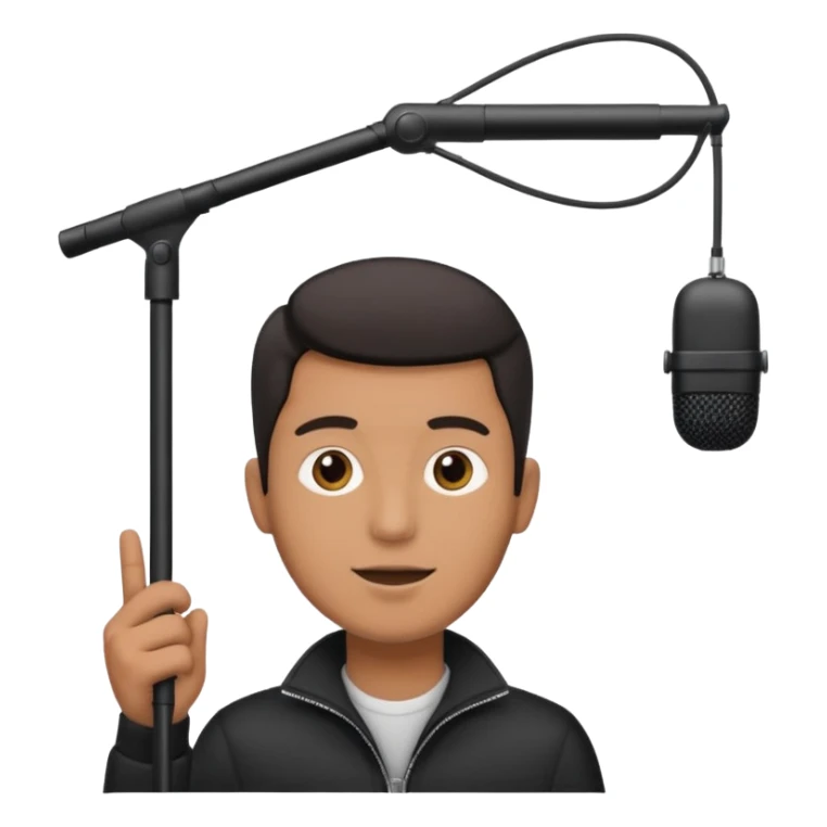 man holding a long over head boom microphone sticker