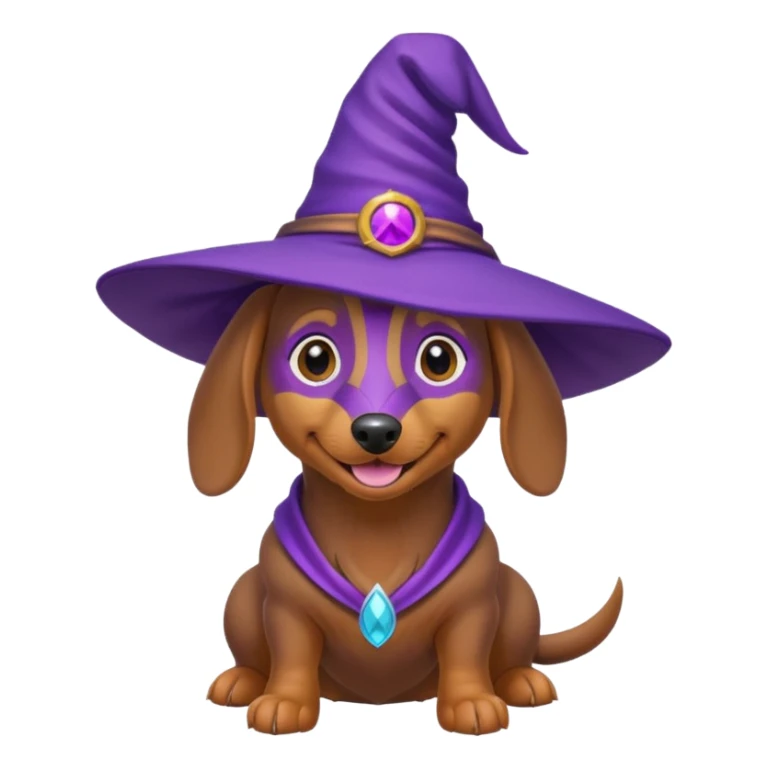 Dachshund dog wear purple wicth hat sticker